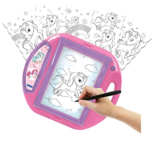 Lexibook Einhorn Unicorn Zeichenprojektor 4 Stempel, 10 Vorlagen, beleuchteten Fläche, 1 Stift enthalten, Rosa/Lila, CR310UNI von Lexibook