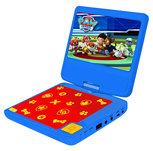 Lexibook, Paw Patrol, Tragbarer DVD-Player, 7“ drehbarer Bildschirm für Kinder, Fernbedienung, Kfz-Ladegerät, USB-Anschluss, wiederaufladbare Batterie, blau/rot, DVDP6PA von Lexibook