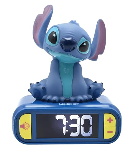 Lexibook Disney Stitch Stitch Gece Lambası Çalar Saat, Sesler ve Melodiler, Arkadan Aydınlatmalı LCD Ekran, Işıklı Erteleme, Mavi, RL800D von Lexibook