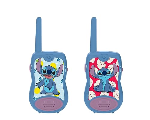 Lexibook - Disney Stitch - Walkie Talkies, 200m, Kommunikationsset für Kinder, 2 Kommunikationskanäle, Gürtelclip, blau/violett, TW12D von Lexibook