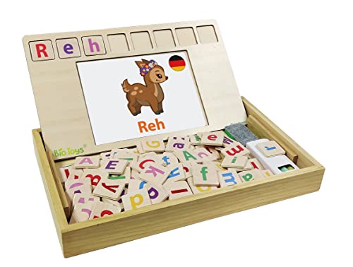 Lexibook, Bio Toys, Wortschule, Zweisprachig deutsch/englisch, Holzspiel, 50 Wortkarten, Alphabet, Lernspiel, EDU100i3 von Lexibook