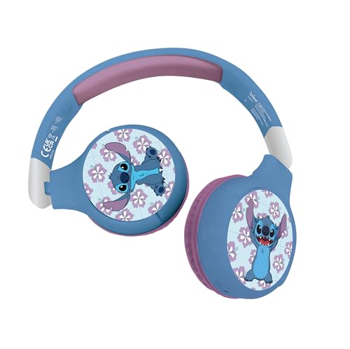Lexibook - Disney Stitch - 2-in-1 Bluetooth- und kabelgebundene Kopfhörer mit Mikrofon und Steuerungstaste, faltbar und verstellbar, wiederaufladbarer Langzeitakku, HPBT010D von Lexibook