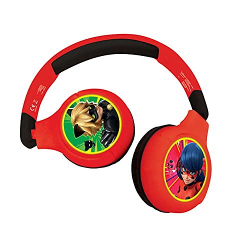 Lexibook, Miraculous Ladybug Cat Noir, 2-in-1 Audio-Kopfhörer mit Bluetooth und Kabel, Stereo, begrenzter Klang, zusammenklappbar, verstellbar, wiederaufladbare Batterie, rot/schwarz, HPBT010MI von Lexibook