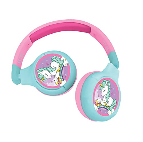 Lexibook HPBT010UNI Einhorn 2-in-1-Bluetooth-Kopfhörer für Kinder-Stereo Wireless Wired, Kindersicher für Jungen Mädchen, faltbar, verstellbar, Rose, Unicorn von Lexibook