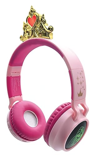 Lexibook HPBT015DP Disney Princess, 2-1 Kabellose und kabelgebundene Kopfhörer mit Prinzessinnenkrone, hohe Klangqualität bis 85 dB, Lichteffekte, faltbar, verstellbar, wiederaufladbar, Black, M von Lexibook