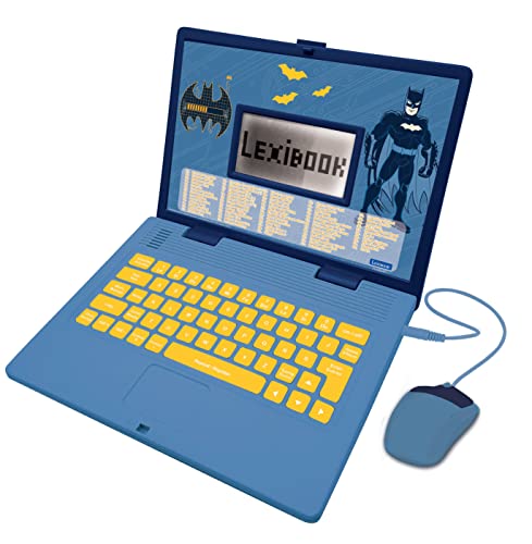 LEXIBOOK JC598BATi1, Mouse Batman Pädagogischer und zweisprachiger Laptop Französisch/Englisch-Spielzeug mit 124 Aktivitäten zum Lernen von Mathematik, Daktylographie, Logik, Uhr, Spielen und Musik, M von Lexibook