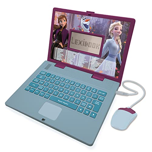 LEXIBOOK JC598FZi1 Disney Frozen 2-pädagogisches und zweisprachiges Laptop Französisch/Englisch Mädchen Spielzeug mit 124 Aktivitäten zum Lernen, Spielen und Musik mit ELSA & Anna, Blau/Violett von Lexibook