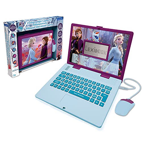 Lexibook JC598FZi3 Disney Frozen 2-Zweisprachiger Laptop für Bildungszwecke Englisch und Deutsch, 124 Aktivitäten, Mathematik, Logik, Musik, Uhr, Spiele-Spielzeug für Mädchen von Lexibook