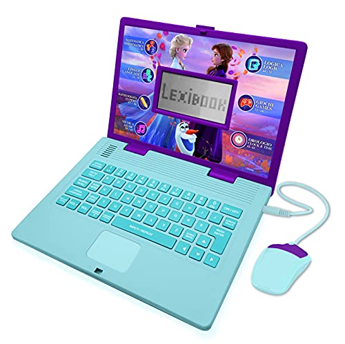 LEXIBOOK JC598FZi5 Disney Frozen 2-Pädagogisch und zweisprachig Laptop (Italienisch/Englisch) -Mädchen Spielzeug mit 124 Aktivitäten zum Lernen, Spielen und Musik mit ELSA & Anna-Blau/Violett von Lexibook