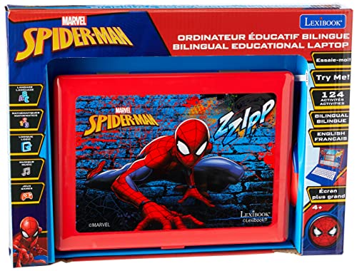 LEXIBOOK Disney Marvel Spider-Man – Lern- und zweisprachiger Laptop Französisch/Englisch – Spielzeug für Kinder (Jungen und Mädchen) 124 Aktivitäten, Lernspiele und Musik – Blau/Rot, JC598SPi1 von Lexibook