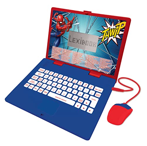 Lexibook JC598SPi4 Marvel Spiderman-Laptop, Lern- und zweisprachiges Portugiesisch/Englisch, Spielzeug mit 124 Lernaktivitäten, Spiele und Musik, Blau / Rot von Lexibook