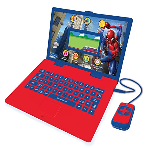 Lexibook JC798SPi1 Spider-Man Lern- und zweisprachiger Laptop, französisch/englisch, Farbiger Bildschirm, Spielzeug für Jungen und Mädchen, 130 Aktivitäten, Lernspiele und Musik, Blau und Rot von Lexibook