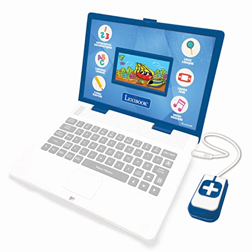 LEXIBOOK JC798i2 Mouse Lern-und zweisprachiger Laptop Französisch/Englisch mit Farbbildschirm-130 Aktivitäten zum Erlernen von Sprachen, Tippen, Mathematik, Logik, Musik und Spielen-Blau von Lexibook