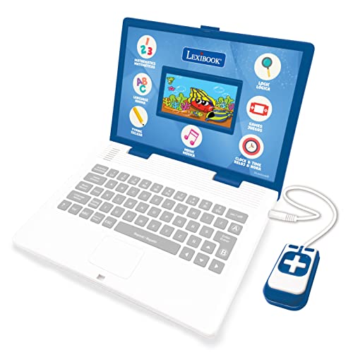 LEXIBOOK JC798i2 Mouse Pädagogischer und zweisprachiger Laptop Spanisch/Englisch-Spielzeug für Kind Kid (Jungen & Mädchen) 130 Aktivitäten, Lernen Spiele und Musik-Blau, M von Lexibook