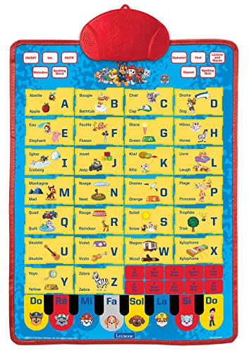 Ein lehrreiches Poster, das zweisprachig spricht, fr/en, um das Alphabet, das Wortschatz und die Rechtschreibung mit dem Pat'pat von Lexibook