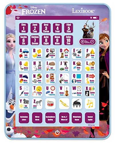 Lexibook Frozen Bilingual Talking Educational Tablet, Spielzeug zum Lernen von Buchstaben, Zahlen, Wortschatz und Musik, Sprachen Deutsch / Englisch, Blau, JCPAD002FZi3 von Lexibook