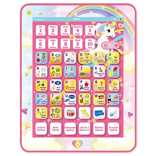 Lexibook JCPAD002UNIi1 Bilingual Unicorn Learning Tablet - Vocabulary and Music - Pink - JCPAD002UNIi1 von Lexibook