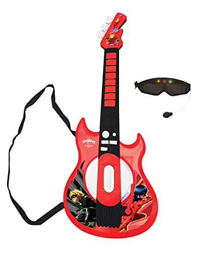 Lexibook, Miraculous Ladybug Cat Noir, Beleuchtete elektronische Gitarre mit Mikrofon, Brille mit Mikrofon, Melodien, 2 Spielmodi, Anschluss für MP3, schwarz/rot, K260MI von Lexibook
