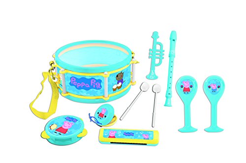 Lexibook Peppa Pig, Schorsch Musikspielzeug, Musik-set, 7 Musikinstrumenten (Trommel, Maracas, Castanet, Harmonika, Blockflöte, Trompete, Tamburin), Spielzeug Bequem zu tragen, Blau/Gelb, K360PP von Lexibook