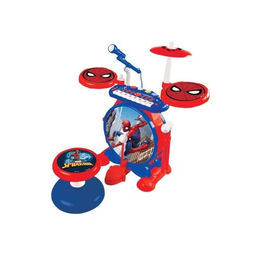 Lexibook Spider K610SP Schlagzeug für Kinder, echter digitaler Drum-Sound, 8-Noten-Tastatu, MP3-Stecker, Sitz inklusive, blau/rot, Mehrfarbig von Lexibook