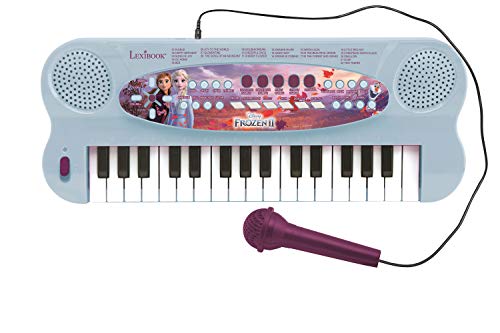 Lexibook K703FZ_50 Frozen 2 Die Eiskönigin ELSA Anna Olaf Elektronische Einhorn-Tastatur, 32-Tasten-Piano, Mikrofon zum Singen, 22 Demo-Songs, Batteriebetrieb, Blau/Violett von Lexibook