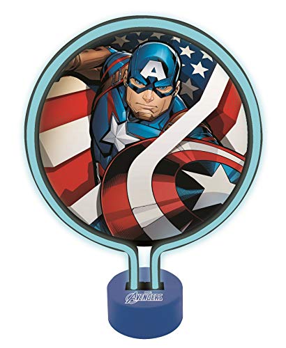 Lexibook LTP100AV Avengers Captain America Neonlampe, Kinderzimmer Nachtlight, Farbe Dekoratives Licht für Jugendlich mit Marvel Super Heroes, leuchtenden Blau von Lexibook