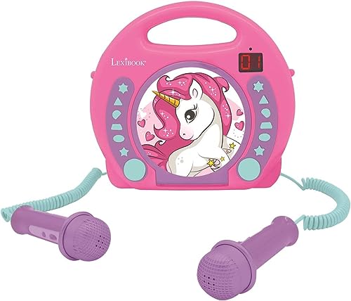 Lexibook- Lecteur CD Portable Licorne avec Micros, Poignée, Programmation, Répétition, Karaoke, Cheval, Prise écouteurs, Enfant, Fille, Rose/Violet, RCDK100UNI von Lexibook