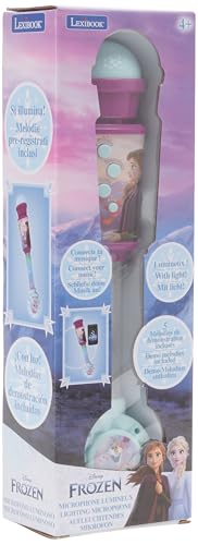 Lexibook MIC90FZ Disney Frozen Eiskönigin Aufleuchtendes Mikrofon für Kinder, musikalisches Spiel, integrierte Lautsprecher, lichteffekte, Audiokabel-Stecker, lila/blau von Lexibook