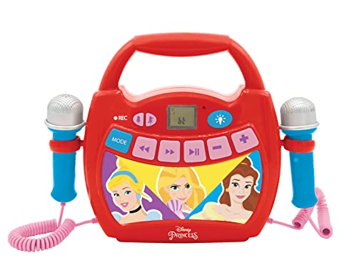 Lexibook MP300DPZ Disney Princess, Mein erster Karaoke Musikplayer mit 2 Spielzeugmikrofonen, Kabellos Aufnahmefunktion, Stimmeneffekt, rot von Lexibook