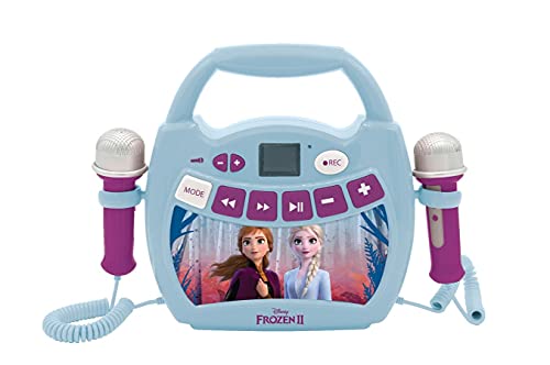 Lexibook - Disney Die Eiskönigin, ELSA, Anna - Mein erster Karaoke-Musikplayer mit Mikrofonen, drahtlos, Aufnahme- und Stimmwechselfunktionen, für Kinder, blau/lila, MP300FZZ von Lexibook
