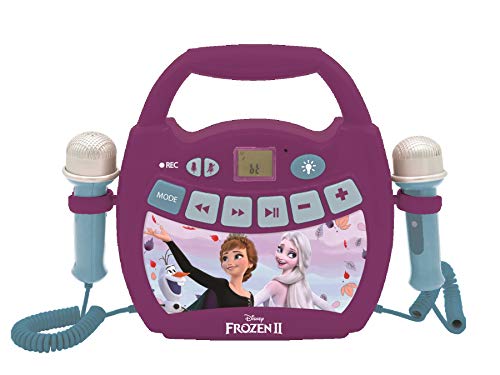 Lexibook Disney Die Eiskönigin - Tragbarer digitaler Karaoke-Player für Kinder - Mikrofone, Lichteffekte, Bluetooth, Aufnahme- und Sprachwechslerfunktionen, wiederaufladbarer Akku, Lila, MP320FZZ von Lexibook