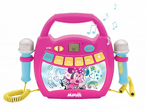 Lexibook Disney Minnie - Tragbares Karaoke-Musikwiedergabegerät für Kinder - Mikrofone, Lichteffekte, Bluetooth, Sprachaufnahme/-wechsel, Wiederaufladbare Batterien, MP320MNZ von Lexibook
