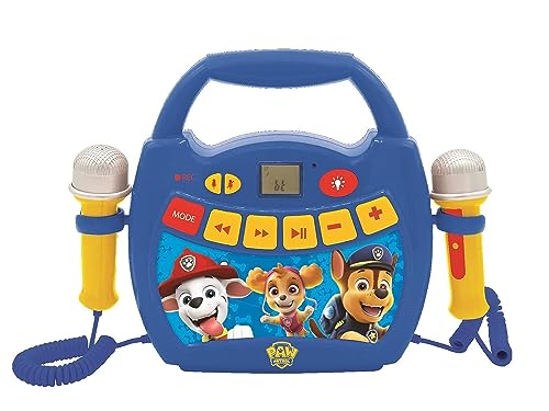 Lexibook MP320PAZ Paw Patrol-Tragbarer digitaler Karaoke-Player für Kinder-Mikrofone, Lichteffekte, Bluetooth, Aufnahme-und Sprachwechslerfunktionen, wiederaufladbarer Akku, Blau, Mehrfarbig, Rot von Lexibook