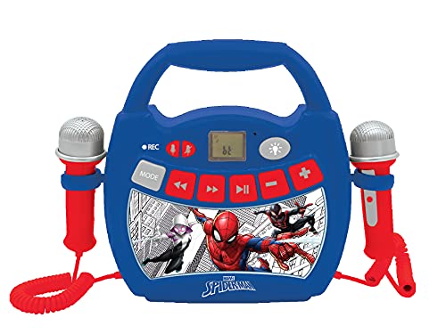 Lexibook MP320SPZ Spider-Man-Tragbarer digitaler Karaoke-Player für Kinder-Mikrofone, Lichteffekte, Bluetooth, Aufnahme-und Sprachwechslerfunktionen, wiederaufladbarer Akku, Schwarz von Lexibook