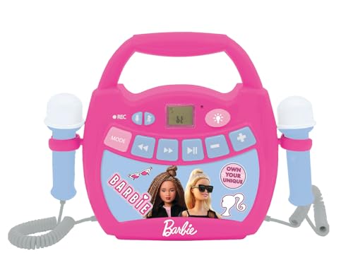 Lexibook Mattel Barbie, Tragbarer digitaler Karaoke-Player für Kinder, Mikrofone, Lichteffekte, Bluetooth®, Aufnahme- und Stimmwechselfunktion, Rosa, MP320BBZ von Lexibook