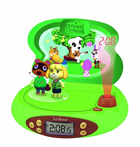 Lexibook, Animal Crossing, Projektorwecker für Kinder, Nachtlicht und Zeitprojektion an die Decke, Soundeffekte, batteriebetrieben, grün, RP500AC von Lexibook
