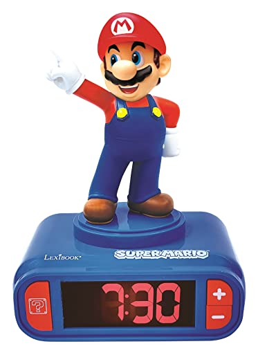 Lexibook - Nintendo Super Mario - Wecker Nachtlicht, Leuchtfigur, Auswahl aus 6 Alarmen, 6 Soundeffekten, Uhr, Wecker für Jungen und Mädchen, Snooze, für 3 plus Jahren, Blau/Rot - RL800NI Lexibook - Nintendo Super Mario - Wecker Nachtlicht, Leuchtfigur, Auswahl aus 6 Alarmen, 6 Soundeffekten, Uhr, Wecker für Jungen und Mädchen, Snooze, für 3 plus Jahren, Blau/Rot - RL800NI von Lexibook