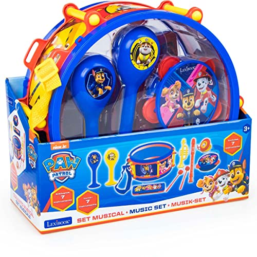 Lexibook Paw Patrol Chase Marshall Musikspielzeug, Musik-Set, 7 Musikinstrumenten (Trommel, Maracas, Castanet, Harmonika, Blockflöte, Trompete, Tamburin), Spielzeug Bequem zu tragen, Blau/Gelb, K360PA von Lexibook