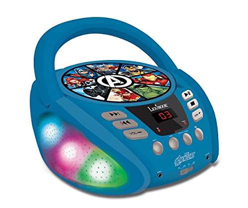 Lexibook RCD109AV Marvel Avengers-Bluetooth-CD-Player für Kinder-Tragbar, Lichteffekte, Mikrofonbuchse, Aux-In, Akku oder Netz, Mädchen, Jungen, Blau/Grau, M von Lexibook