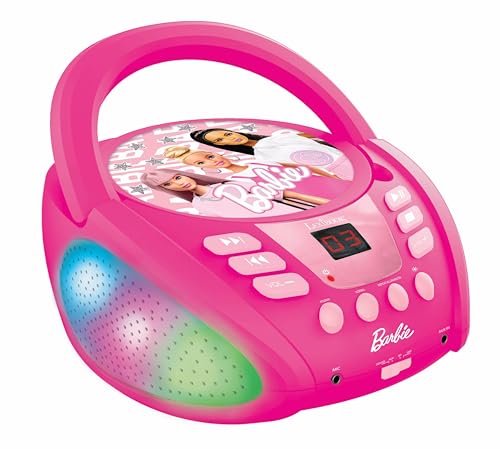 Lexibook RCD109BB Mattel Barbie Bluetooth-CD-Player für Kinder-Tragbar, mehrfarbige Lichteffekte, Mikrofonbuchse, Aux-in-Buchse, Netz-oder Batteriebetrieb, Mädchen, Jungen, Rosa von Lexibook