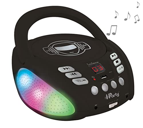 iParty- Bluetooth-CD-Player für Kinder - Tragbar, Lichteffekte, Mikrofonbuchse, Aux-In, Akku oder Netz, Mädchen, Jungen, Schwars, RCD109BK von Lexibook