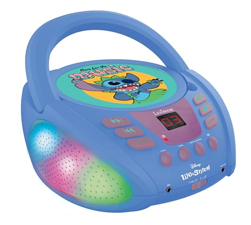 Lexibook - Disney Stitch - Bluetooth-CD-Player für Kinder - Tragbar, mehrfarbige Lichteffekte, Mikrofonbuchse, Aux-in-Buchse, Netz- oder Batteriebetrieb, Mädchen, Jungen, Blau, RCD109D von Lexibook