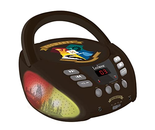 Lexibook, Harry Potter, Bluetooth-CD-Player für Kinder, tragbar, mehrfarbige Lichteffekte, Mikrofonanschluss, Aux-in-Buchse, Wechselstrom- oder Batteriebetrieb, Schwarz, RCD109HP von Lexibook