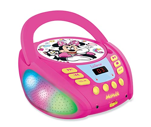 Lexibook, Disney Minnie, Bluetooth-CD-Player für Kinder, Tragbar, Mehrfarbige Lichteffekte, Mikrofonbuchse, Aux-in-Buchse, Wechselstrom- oder Batteriebetrieb, Pink, RCD109MN von Lexibook