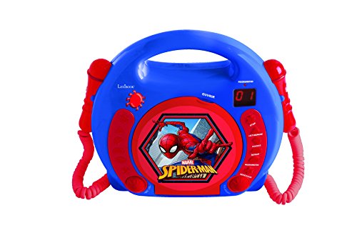 Lexibook Marvel Spider-Man Peter Parker CD-Player mit 2 Spielzeug-Mikrophonen, Kopfhöreranschluss. Batteriebetrieben, Blau / Rot, RCDK100SP von Lexibook