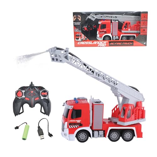 Lexibook RCP20 Crosslander pro, RC Fire Truck, ferngesteuertes Feuerwehrauto, Lichteffekte, Wassersprühfunktion, elektronische Drehleiter, wiederaufladbar, Rot von Lexibook