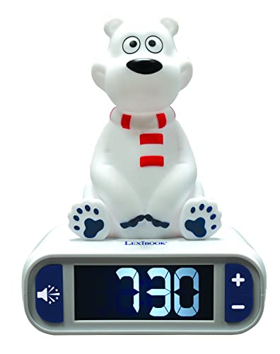 Lexibook - Wecker Eisbär, Leuchtfigur, Auswahl aus 6 Alarmen, 6 Soundeffekten, Uhr, Wecker für Jungen und Mädchen, Snooze, Weiß, RL800PB von Lexibook