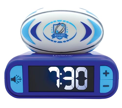 Lexibook RL800RG, Rugby-Rubgy Nachtlichtwecker, Töne und Melodien, LCD-Bildschirm mit Hintergrundbeleuchtung, Beleuchtung, Schlummerfunktion, blau/weiß von Lexibook