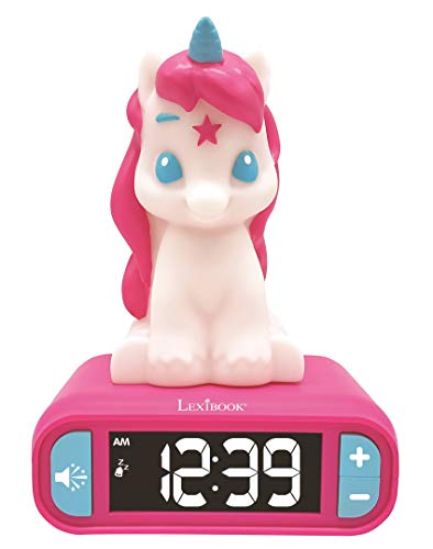 Lexibook -RL800UNI Nachtlicht für Kinder, leuchtend, Einhorn-Soundeffekte, Uhr, Alarm für Mädchen, Schlummerfunktion, rosa Farbe, RL800UNI von Lexibook