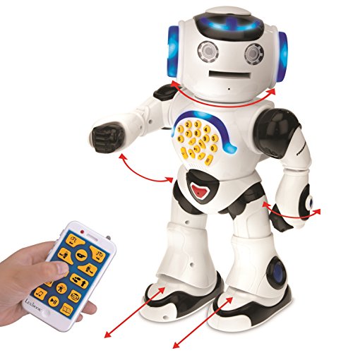 Lexibook ROB50IT Powerman, interaktiver Lernroboter für Kinder, Tanzen, Musik, Lernquiz, Geschichten erzählen, Discs werfen, Weiss SCHWARZ von Lexibook